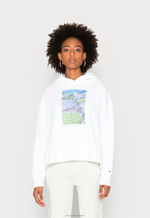 lõdvestunud fotoprintiga kapuutsiga dressipluus RJV625359 valge/vihmavarjugraafika Tommy Hilfiger