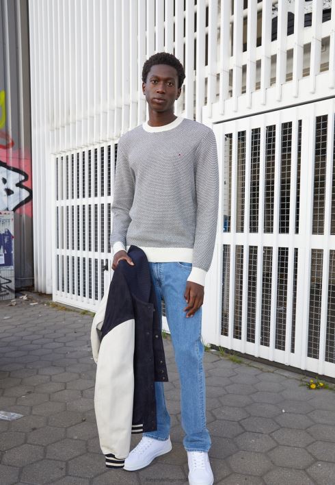 kahetooniline tekstuurne kaelusega kampsun RJV625915 elevandiluust Tommy Hilfiger