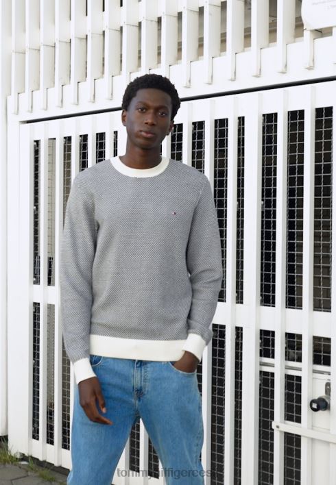 kahetooniline tekstuurne kaelusega kampsun RJV625915 elevandiluust Tommy Hilfiger