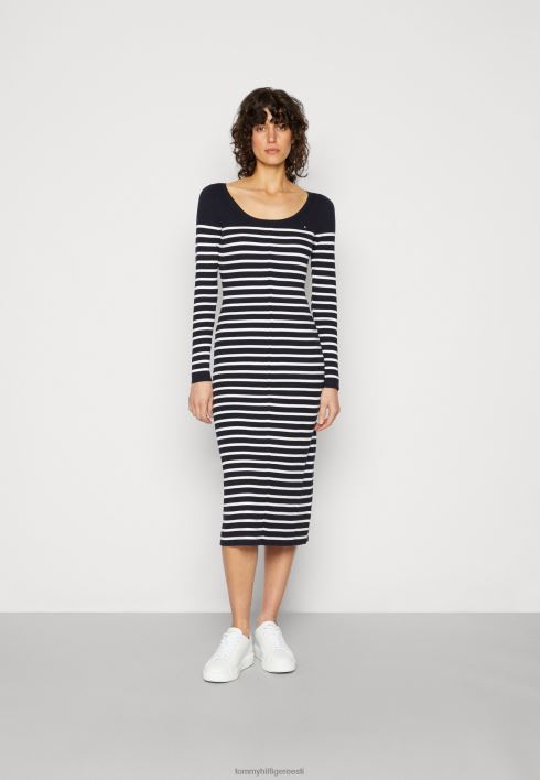 triibuline kühvelkleit kampsun kleit RJV624648 ekru/kõrbetaevas Tommy Hilfiger