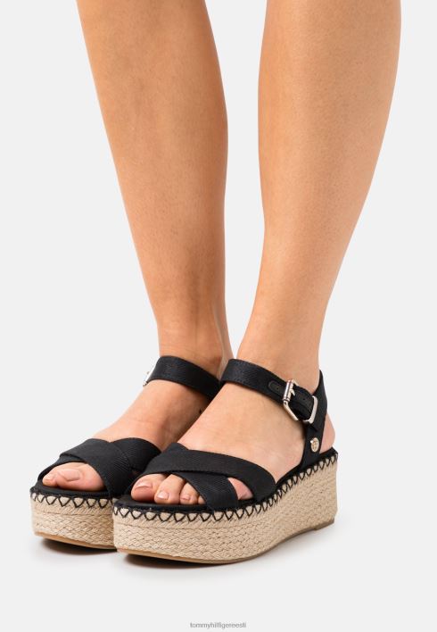läikiva puudutusega tasapinnalised kiilu espadrillid RJV628403 must Tommy Hilfiger