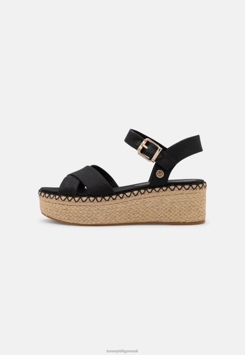 läikiva puudutusega tasapinnalised kiilu espadrillid RJV628403 must Tommy Hilfiger