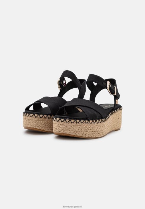 läikiva puudutusega tasapinnalised kiilu espadrillid RJV628403 must Tommy Hilfiger