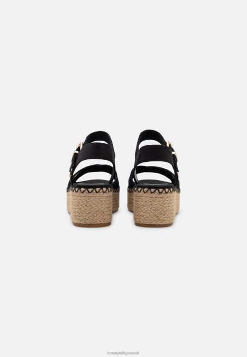 läikiva puudutusega tasapinnalised kiilu espadrillid RJV628403 must Tommy Hilfiger