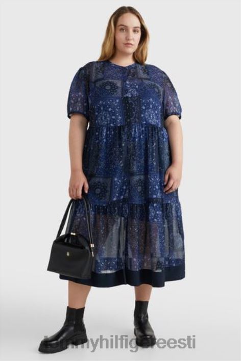 curve paisley midi flare kleit RJV623073 sinine Tommy Hilfiger