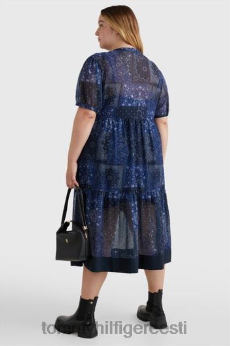 curve paisley midi flare kleit RJV623073 sinine Tommy Hilfiger