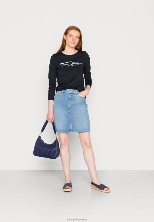 Bobo tavaline pikkade varrukatega topp RJV627463 kõrbetaevas/valge kiri Tommy Hilfiger