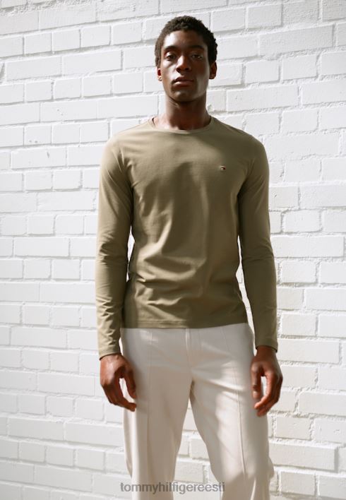 stretch slim fit pikkade varrukatega t-särk pikkade varrukatega topp RJV624001 tuhmunud sõjavägi Tommy Hilfiger