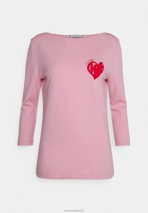 värvitud t-särk 3/4 pikkade varrukatega RJV627837 liustiku roosa Tommy Hilfiger