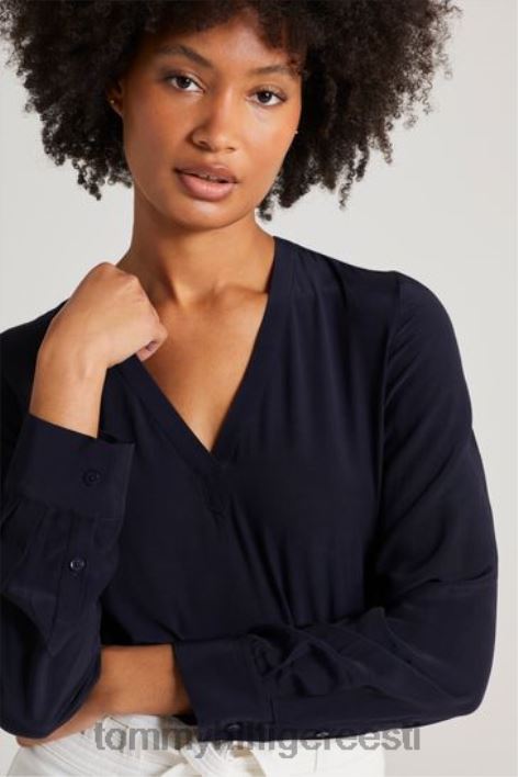 viskoosist v-kaelusega pluus RJV623111 sinine Tommy Hilfiger