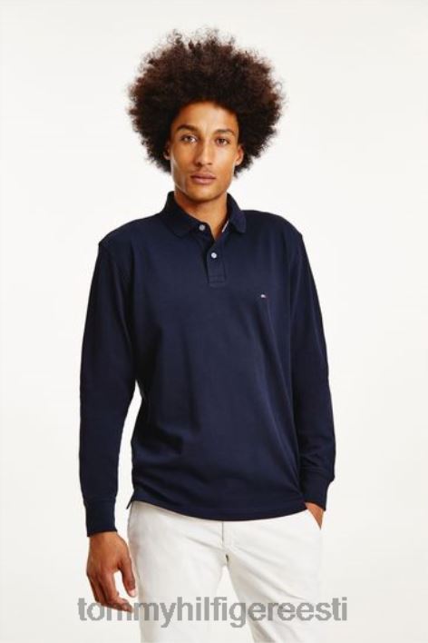 1985. aasta pikkade varrukatega polosärk RJV623255 sinine Tommy Hilfiger