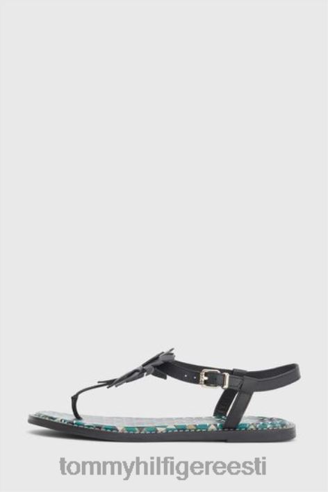 nahast lillelised monogrammid lamedad sandaalid RJV623314 must Tommy Hilfiger