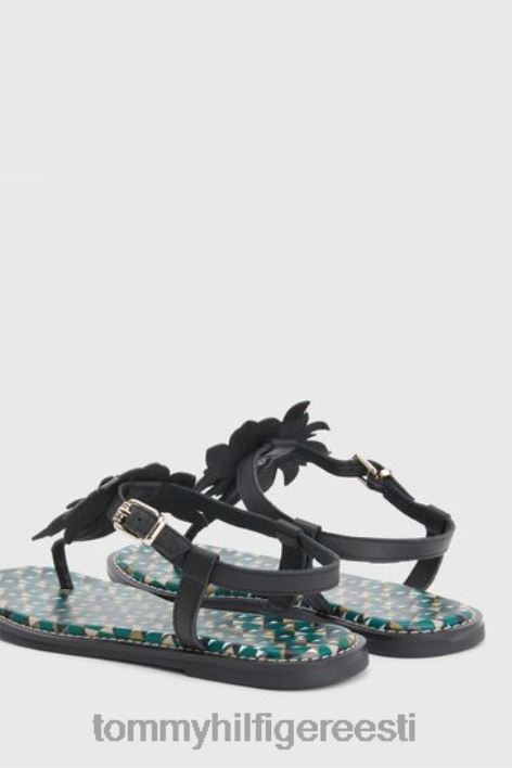 nahast lillelised monogrammid lamedad sandaalid RJV623314 must Tommy Hilfiger