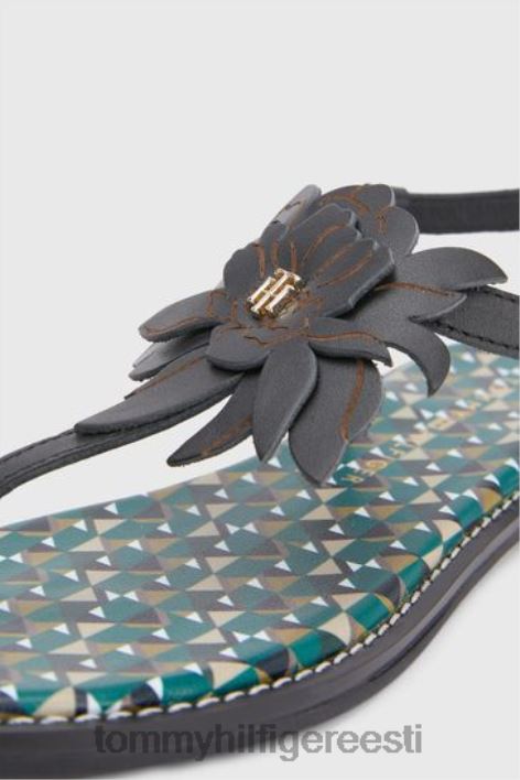 nahast lillelised monogrammid lamedad sandaalid RJV623314 must Tommy Hilfiger