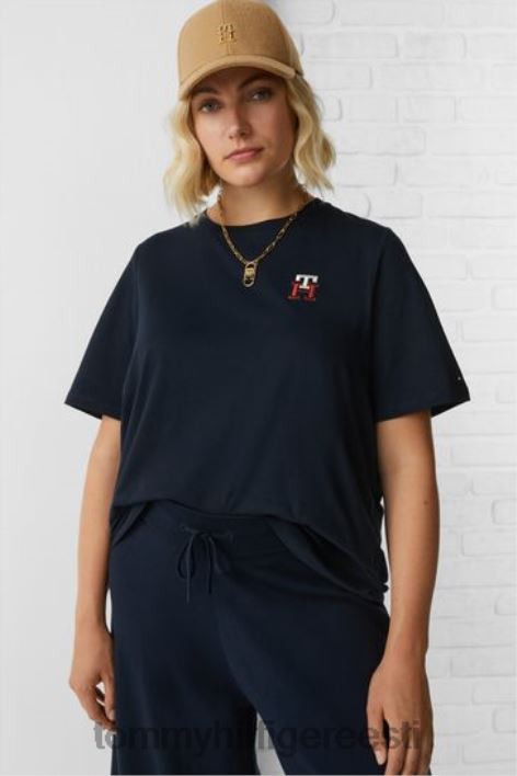 kõvera monogrammiga tikitud T-särk RJV623576 sinine Tommy Hilfiger