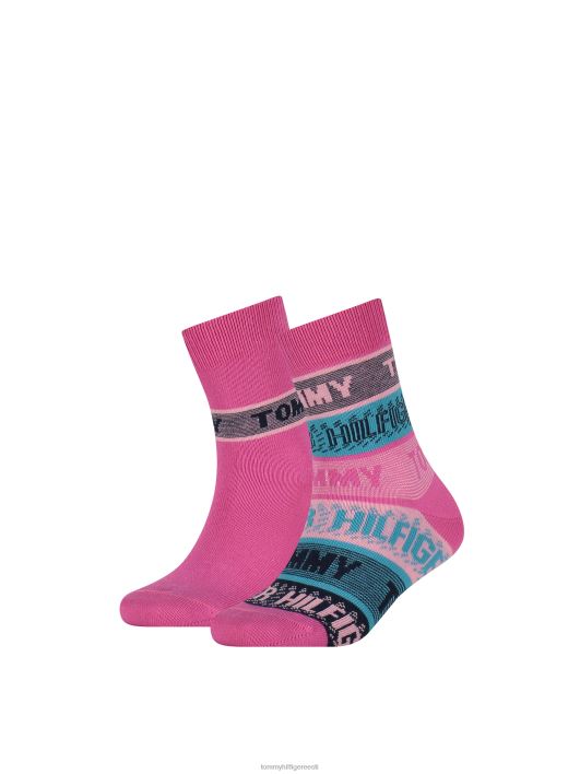 2-pakendis laste triibulised sokid RJV62191 roosa kombo Tommy Hilfiger