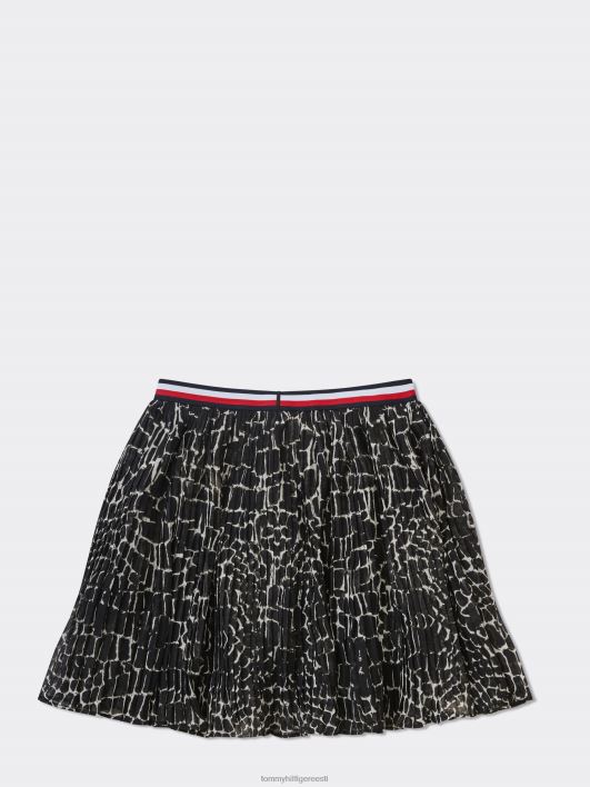 tüdrukud 8-16 plisseeritud šifoonist seelik RJV62379 must loomatrükk Tommy Hilfiger