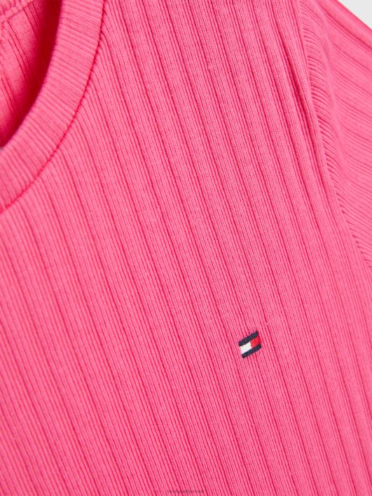 tüdrukute 8-16 logo teibiga soonik T-särk RJV62457 roosa hoiatus Tommy Hilfiger