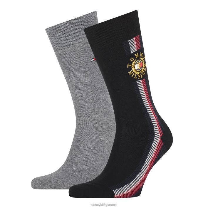 2-pakendis globaalse paelaga sokid RJV62557 must Tommy Hilfiger