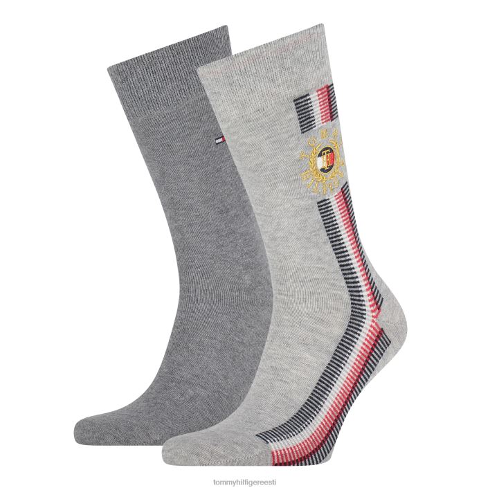 2-pakendis globaalse paelaga sokid RJV62559 hall melanž Tommy Hilfiger