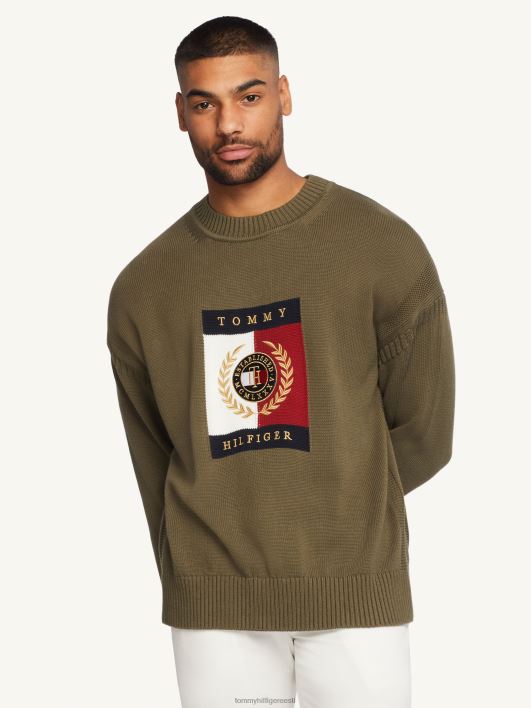 ikoonid intarsia graafiline hüppaja RJV621364 armee roheline Tommy Hilfiger