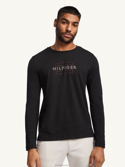 lineaarse lipuga pikkade varrukatega T-särk RJV621573 must Tommy Hilfiger