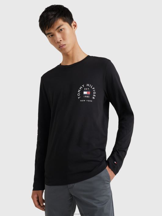 pikkade varrukatega slim fit logoga T-särk RJV62785 must Tommy Hilfiger