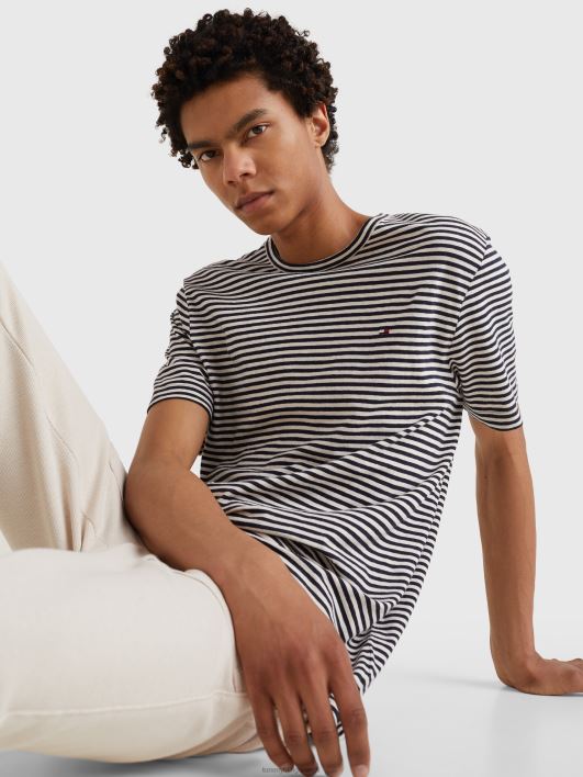 triibuline puuvillane linane t-särk RJV621004 kõrbetaevas/sulg valge Tommy Hilfiger