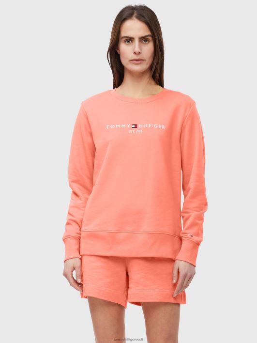 logoga orgaanilisest puuvillast kaelusega dressipluus RJV622595 koralliõis Tommy Hilfiger