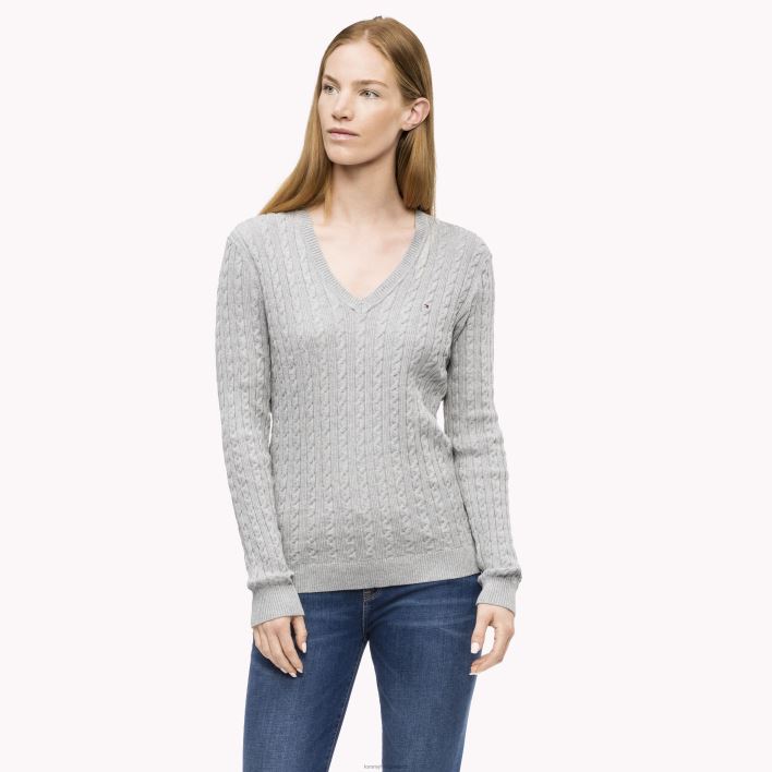 klassikaline kaabli v kaelusega kampsun RJV622169 helehall kanarbik Tommy Hilfiger