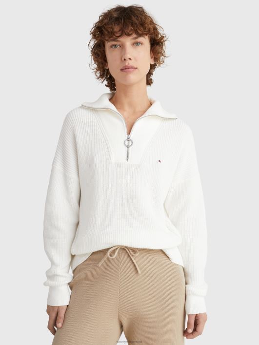 soonik kootud pooltõmblukuga lõdvestunud džemper RJV622214 ekru Tommy Hilfiger