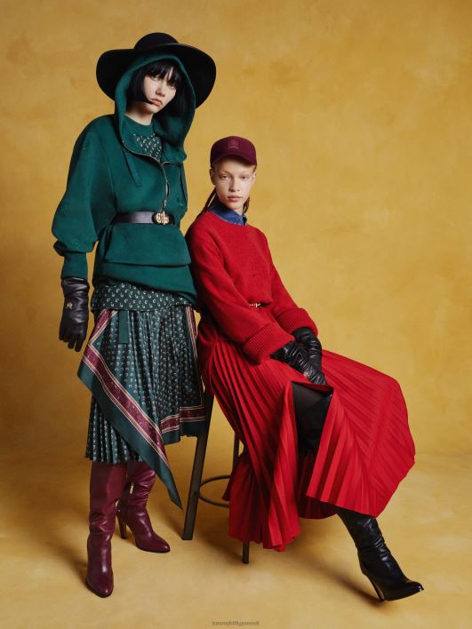 eksklusiivne jersey plisseeritud flare midiseelik RJV622471 esmane punane Tommy Hilfiger