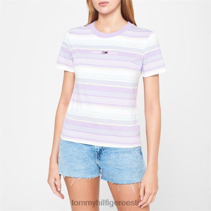lineaarse triibuga T-särk RJV6220391 violetne vlk Tommy Hilfiger