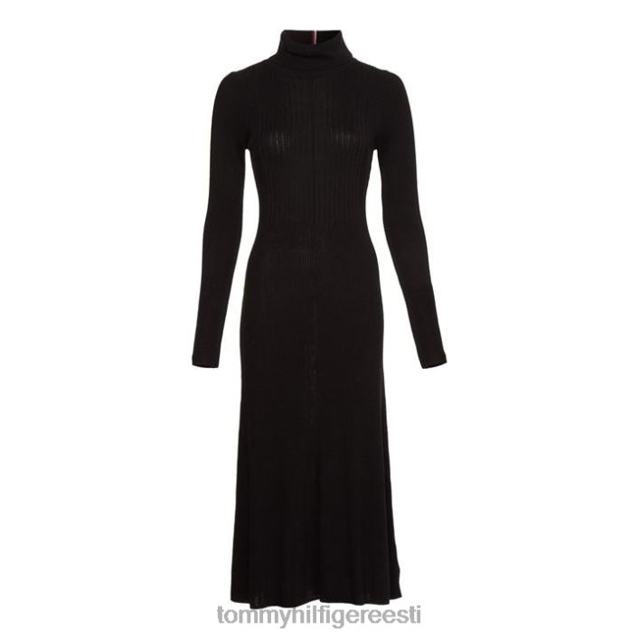 lyocell siidist ribiga roll-nk kleit RJV6219794 must Tommy Hilfiger