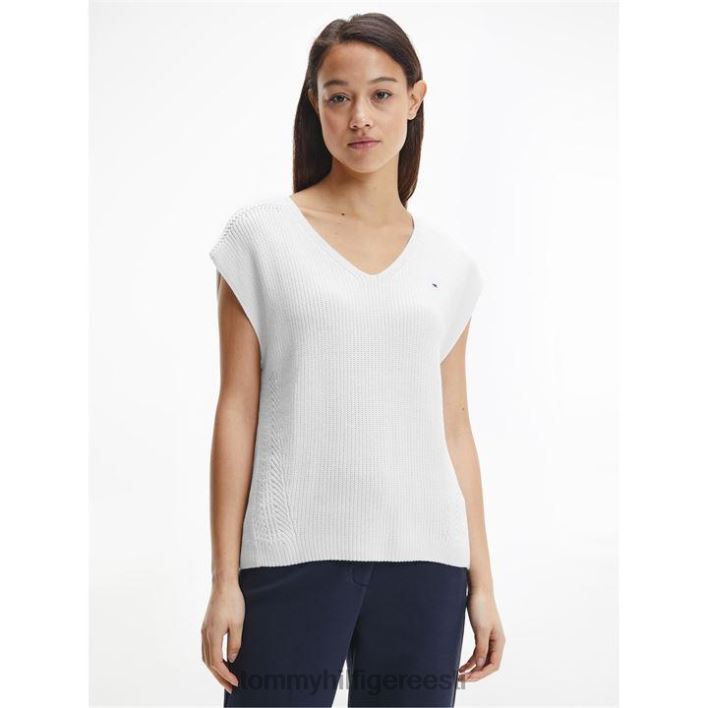 tekstuuriga v kaelusega kootud topp RJV6220082 ekru Tommy Hilfiger