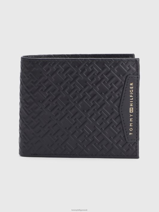 esmaklassiline nahast bifold rahakott RJV62907 must monogramm Tommy Hilfiger