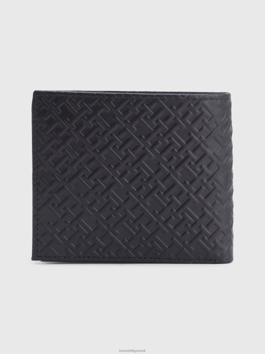 esmaklassiline nahast bifold rahakott RJV62907 must monogramm Tommy Hilfiger