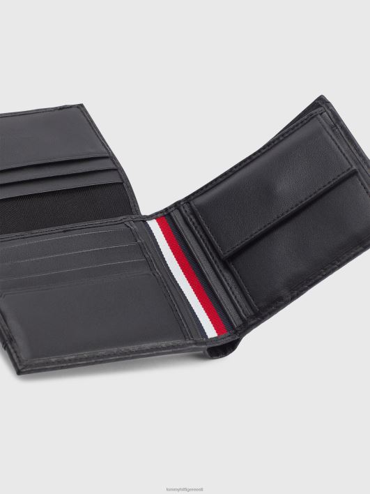 esmaklassiline nahast bifold rahakott RJV62907 must monogramm Tommy Hilfiger