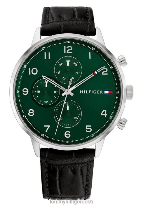 Leonardi kronograafi kell RJV626646 must krokk/hõbe/roheline Tommy Hilfiger